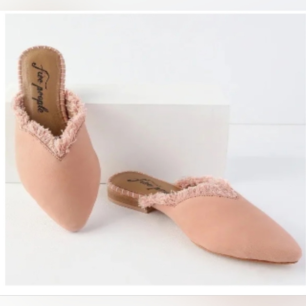 Free People Pink Blush Newport Fringe Suede Mules